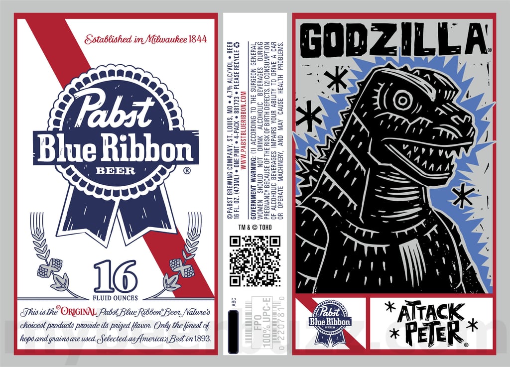 2025 Pabst Blue Ribbon Art Cans Godzilla / Attack Peter 16oz Cans