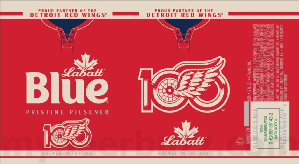 Labatt Blue Detroit Red Wings 100th Anniversary 12oz cans.