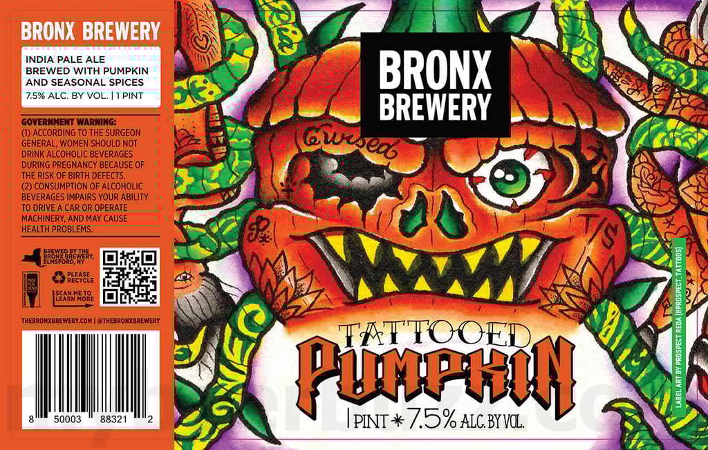 2025 Bronx Brewery Tattooed Pumpkin 16oz Cans.