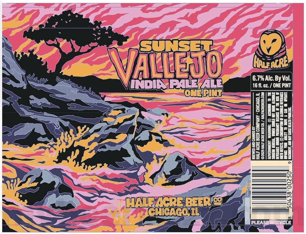 2025 Half Acre Sunset Vallejo 16oz Cans.