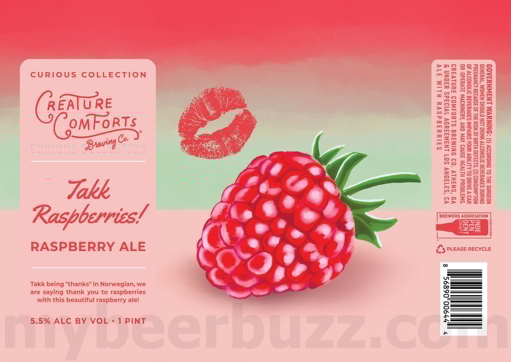 2025 Creature Comforts Takk Raspberries! 16oz cans.