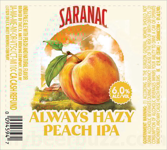 2025 Saranac Always Hazy Peach IPA 12-oz Bottles