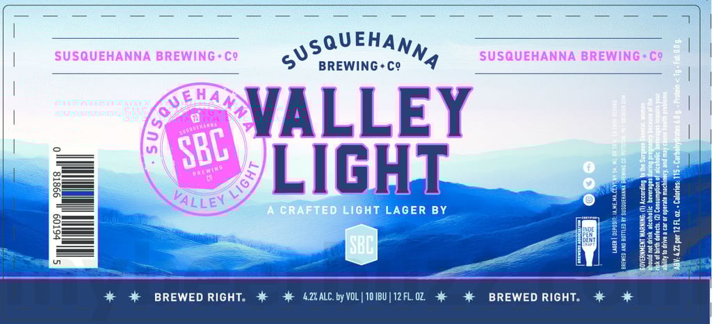 2025 Susquehanna Brewing Valley Light 12oz cans.