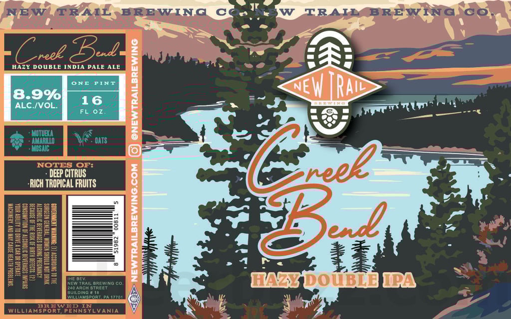 2025 New Trail Brewing Creek Bend hazy DIPA 16oz cans