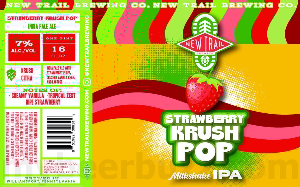2025 New Trail Brewing Strawberry Krush Pop milkshake IPA 16oz cans.