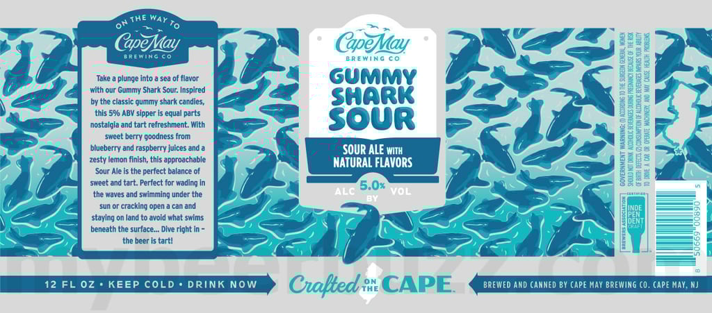 2025 Cape May Brewing Gummy Shark Sour Ale 12oz Cans.