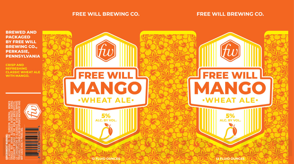 2025 Free Will Mango Wheat Ale 12oz cans.