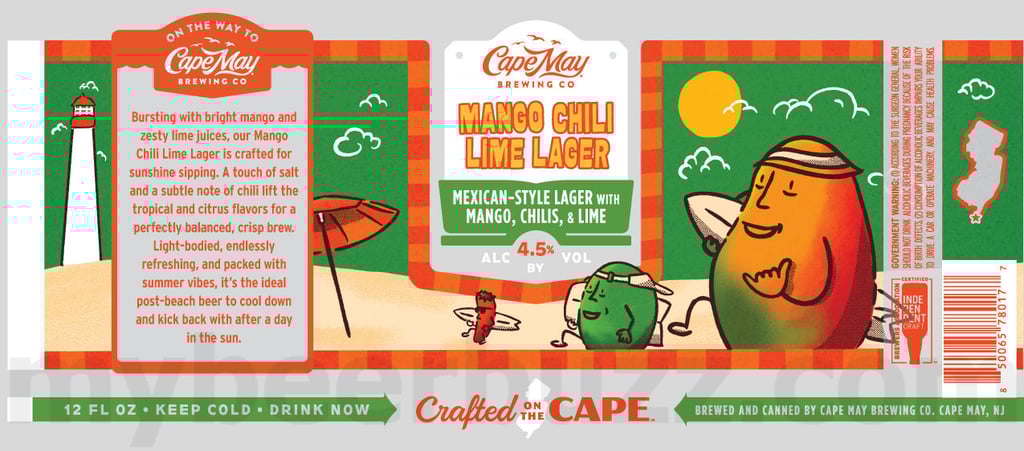 2025 Cape May Brewing Mango Chili Lime Lager 12oz Cans.
