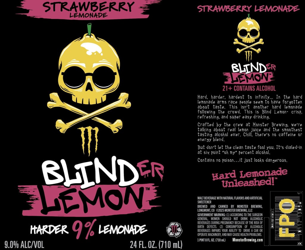 2025 Monster brewing Blinder Lemon Strawberry Lemonade 24oz cans.