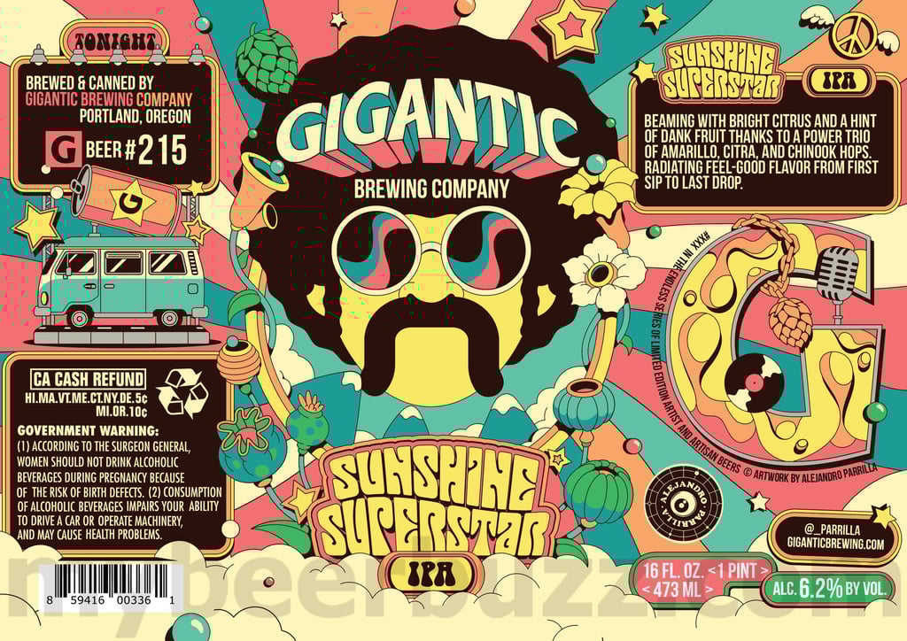 2025 Gigantic Brewing Sunshone Superstar IPA 16oz Cans.