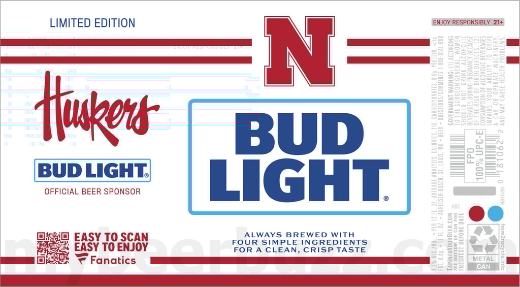 2025 Bud Light Nebraska Huskers 12oz Cans.