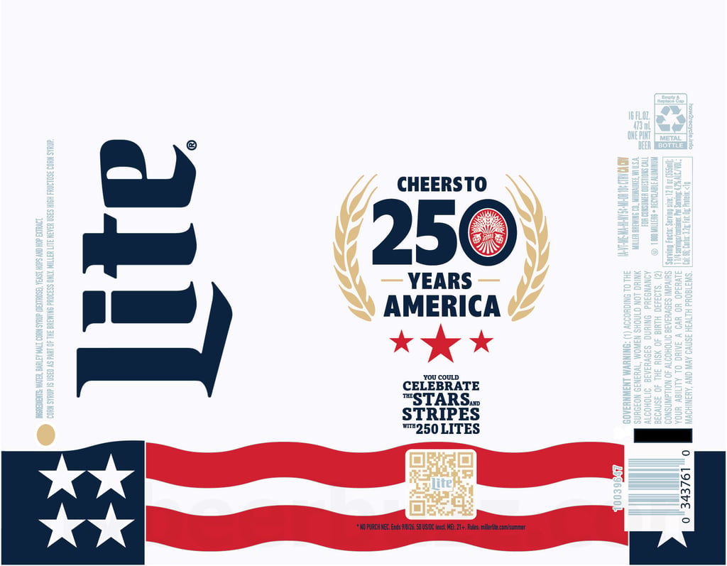 2026 Miller Lite Cheers To 250 Years America 16-oz Cans