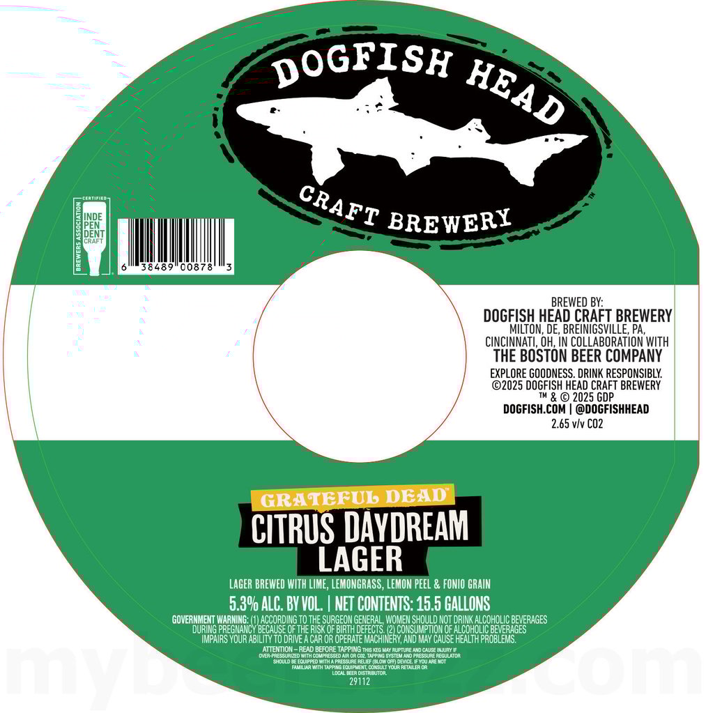 2025 Dogfish head Grateful Dead Citrus Daydream Lager Kegs