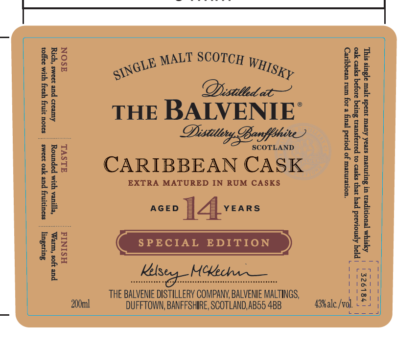The Balvenie Caribbean Cask Extra Matured In Rum Casks 14-Year Special Edition Single Malt Scotch Whiskey