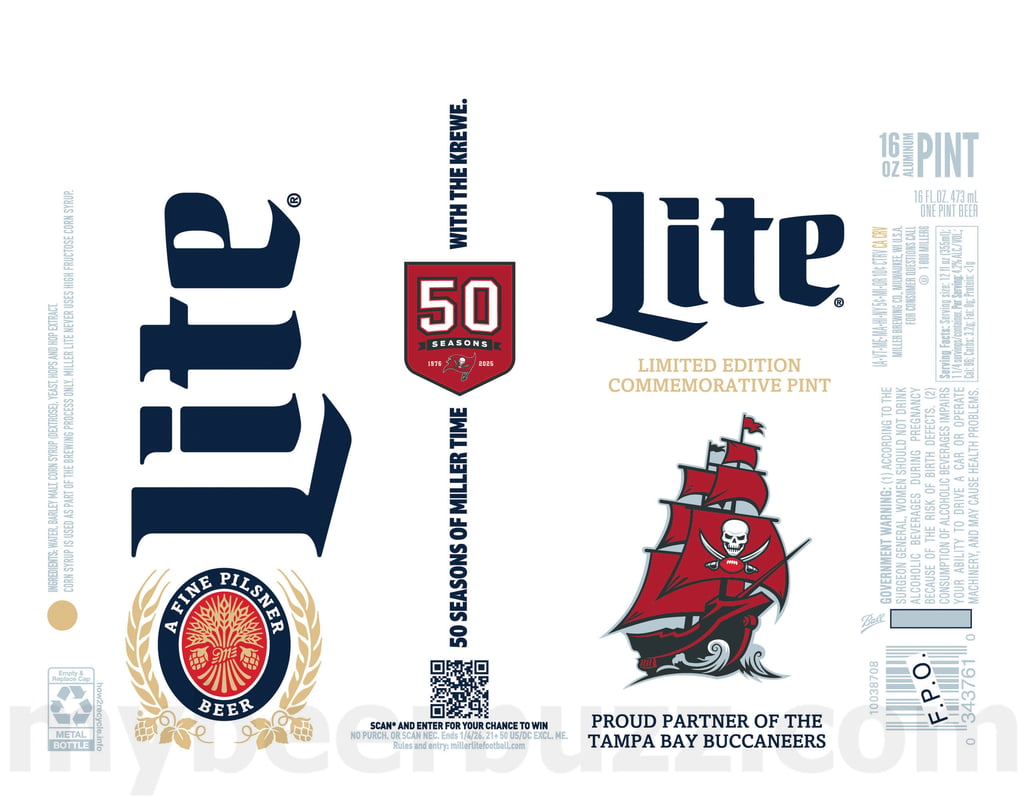 Miller Lite Adding Tampa Bay Buccaneers Commemorative Pints / Cheers To 250 Years America