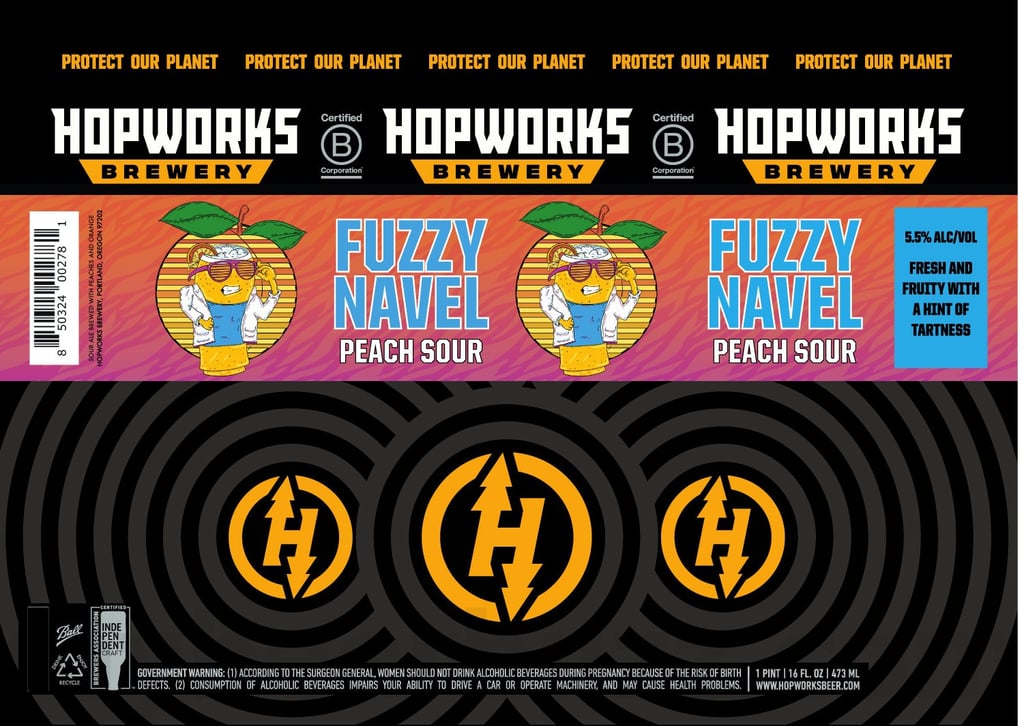 Hopworks Adding Fuzzy Navel Peach Sour Ale Cans