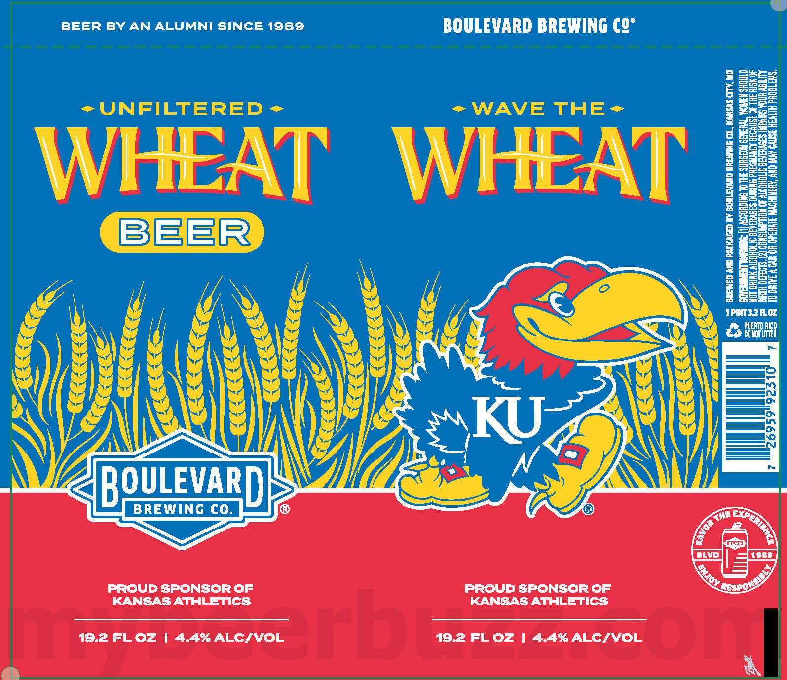 2025 Boulevard Unfiltered Wheat Kansas Athletics 19.2oz Cans.