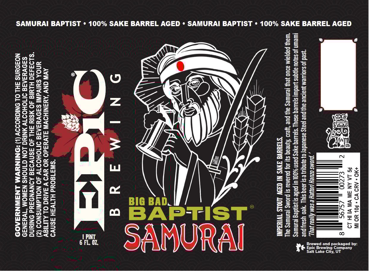 2025 Epic Big Bad Baptist Samurai 22oz Bottles