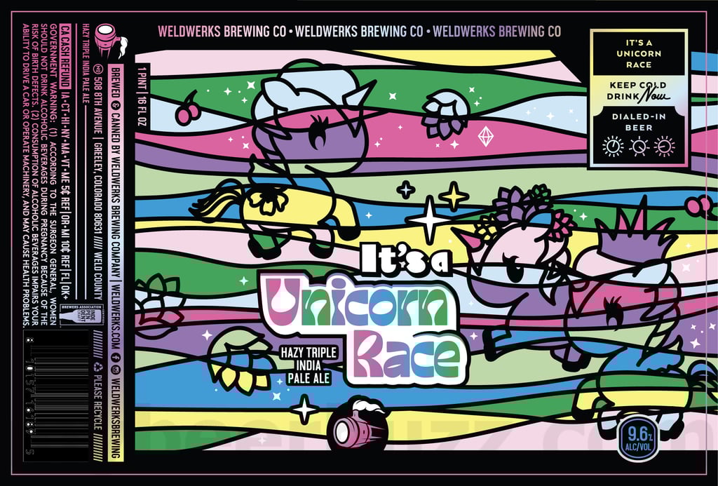 WeldWerks Adding It’s A Unicorn Race Hazy Triple IPA Cans