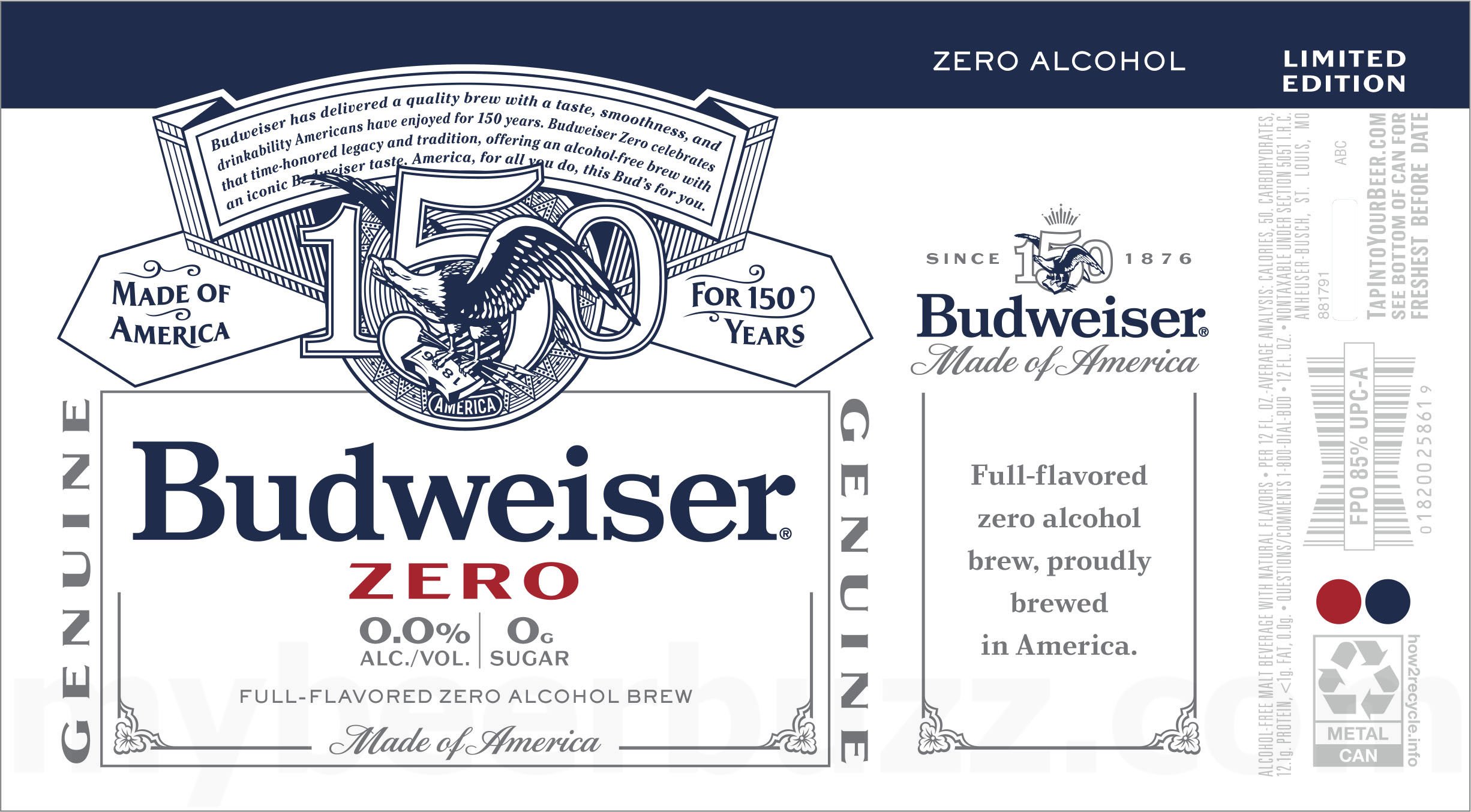 2025 Budweiser Zero 150th Anniversary 12-oz Cans