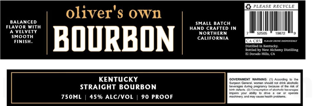 New Alchemy Distilling Oliver’s Own Kentucky Straight Bourbon