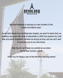 Revolver Brewing Announces Granbury Taproom Closure & New Location