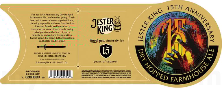 2025 Jester King 15th Anniversary Dry-Hopped Farmhouse Ale 750ml Bottles