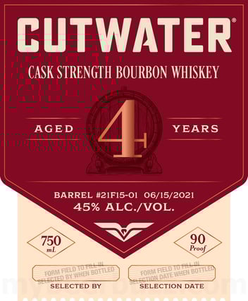 2025 Cutwater Spirits Cash Strength 4 Year Bourbon Whiskey 750ml Bottle