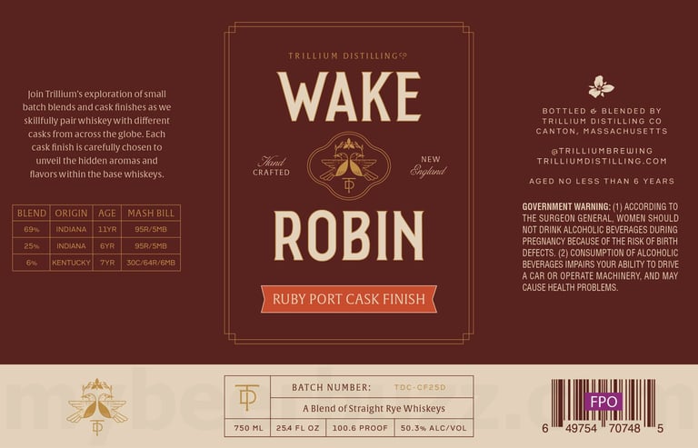 2025 Trillium Distilling Wake Robin Ruby Port Cask FInish 750ml Bottles