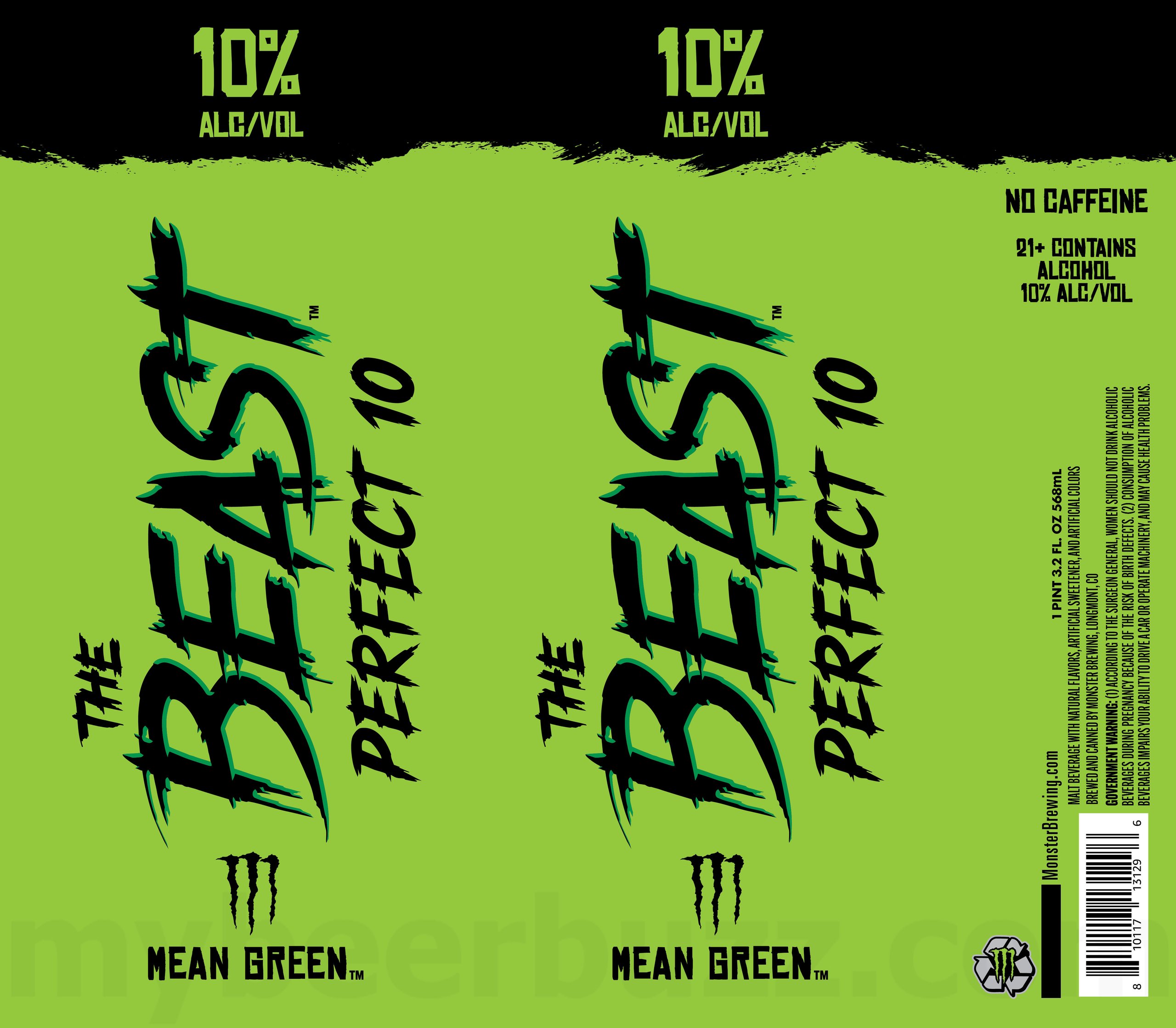 2025 Monster Brewing The Beast Perfect 10 Mean Green 19.2-oz Cans