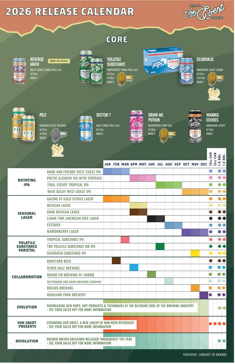 2026 Von Ebert Brewing Release Calendar
