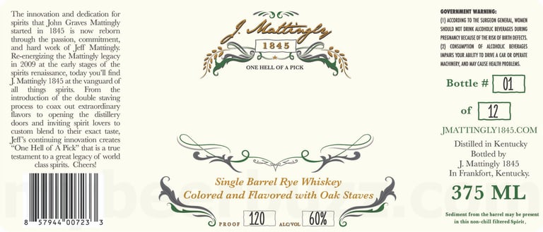 J. Mattingly 1845 One Hell Of A Pick 375ml Bottles