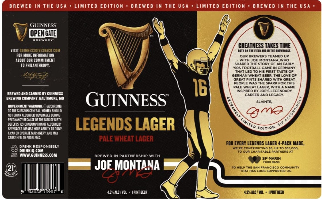 2026 Guinness Open Gate Joe Montana Legends Lager 16-oz Cans