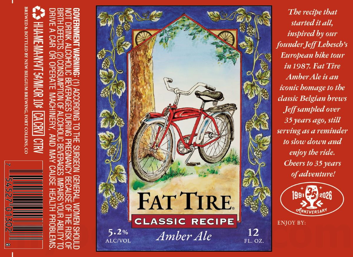 2026 New Belgium Fat Tire Classic Recipe 12-oz Bottles