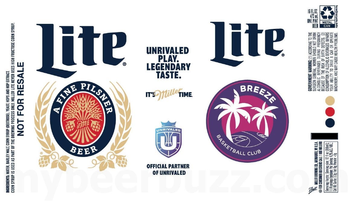 2025 Miller Lite Unrivaled Basketball League 16-oz Cans