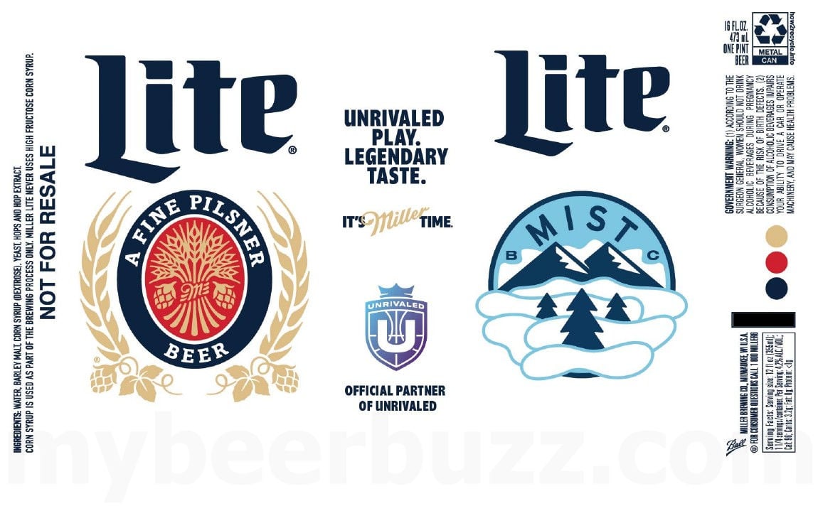 2025 Miller Lite Unrivaled Basketball League 16-oz Cans