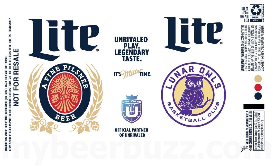 2025 Miller Lite Unrivaled Basketball League 16-oz Cans