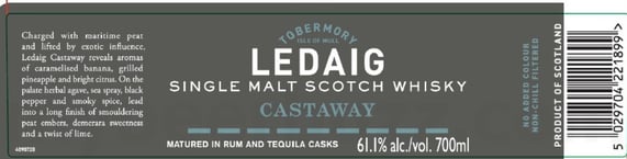 Ledaig Castaway Single Malt Scotch Whiskey Matured In Rum nd Tequila Casks 700ml Bottles
