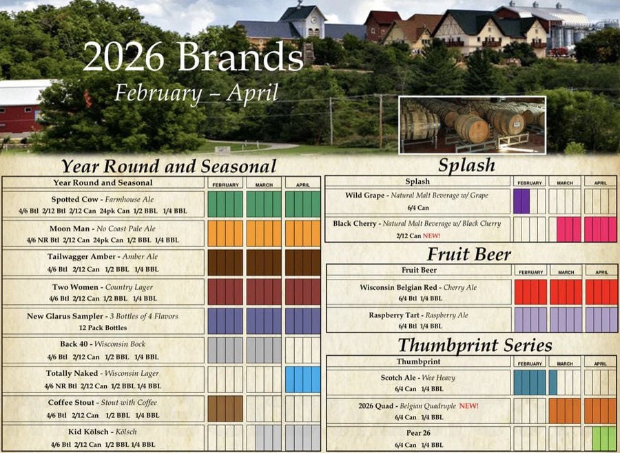 2026 New Glarus Brewing Release Calendat Feb-Apr