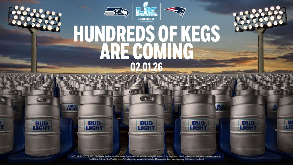 Bud Light Drops Hundreds Of Kegs At Gillette Stadium And Lumen Field Ahead Of Super Bowl LX, Putting Beer Money On The Line For Patriots And Seahawks Fans