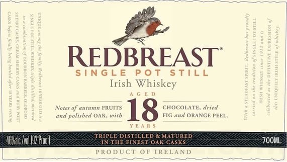 2026 Redbreast Single Pot Still 18 Year Irish Whiskey 700ml Bottles