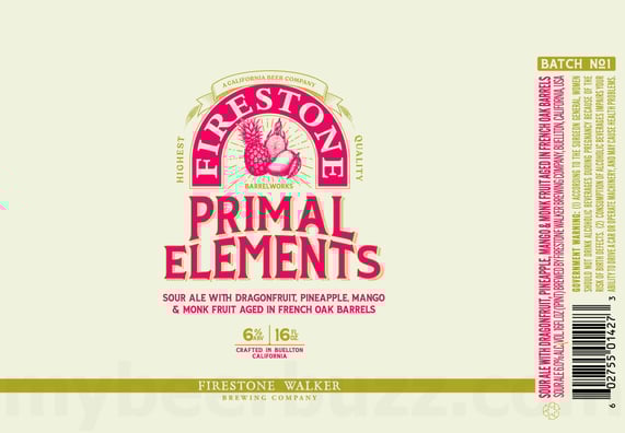 2026 Firestone Walker Barrelworks Primal Elements Sour Ale Featuring Dragonfruit, Pineapple, Mango & Monk Fruit 16-oz Cans