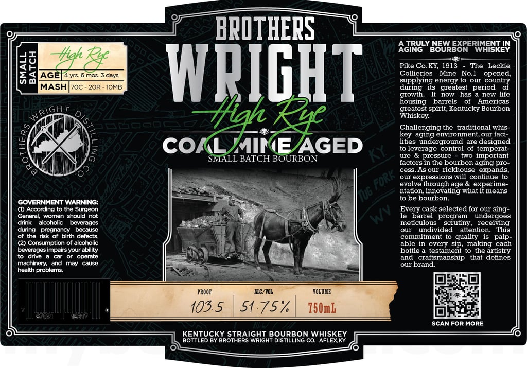 Brothers Wright High Rye Coal Mine Aged Kentucky Straight Bourbon Whiskey
