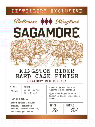Sagamore Spirits Kingston Cider Hard Cask Finish Distillery Exclusive Straight Rye Whiskey