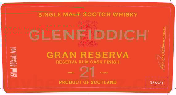 2026 Glenfiddich Gran Reserva Rum Cash Finish 21 Year Single Malt Scotch Whiskey 750ml Bottles