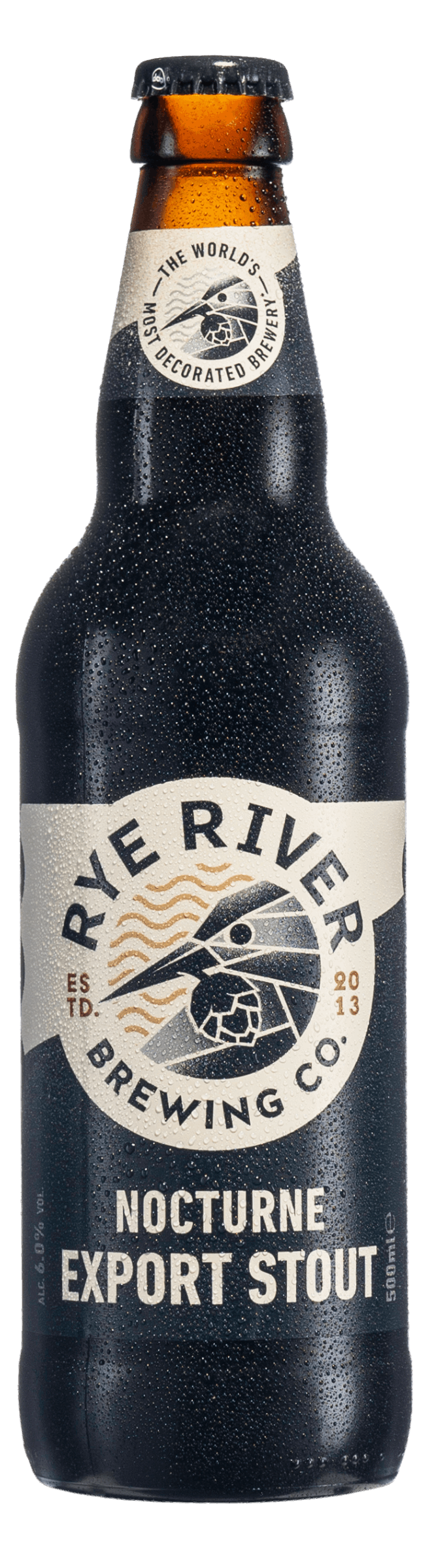 The bottle of a Rye River Nocturne Export Stout