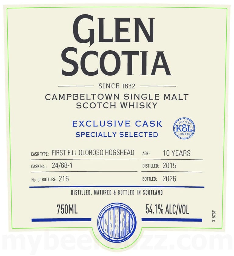 Glen Scotia Exclusive Cask First Fill Oloroso Hogshead Campbeltown Single Malt Whisky 750ml Bottles