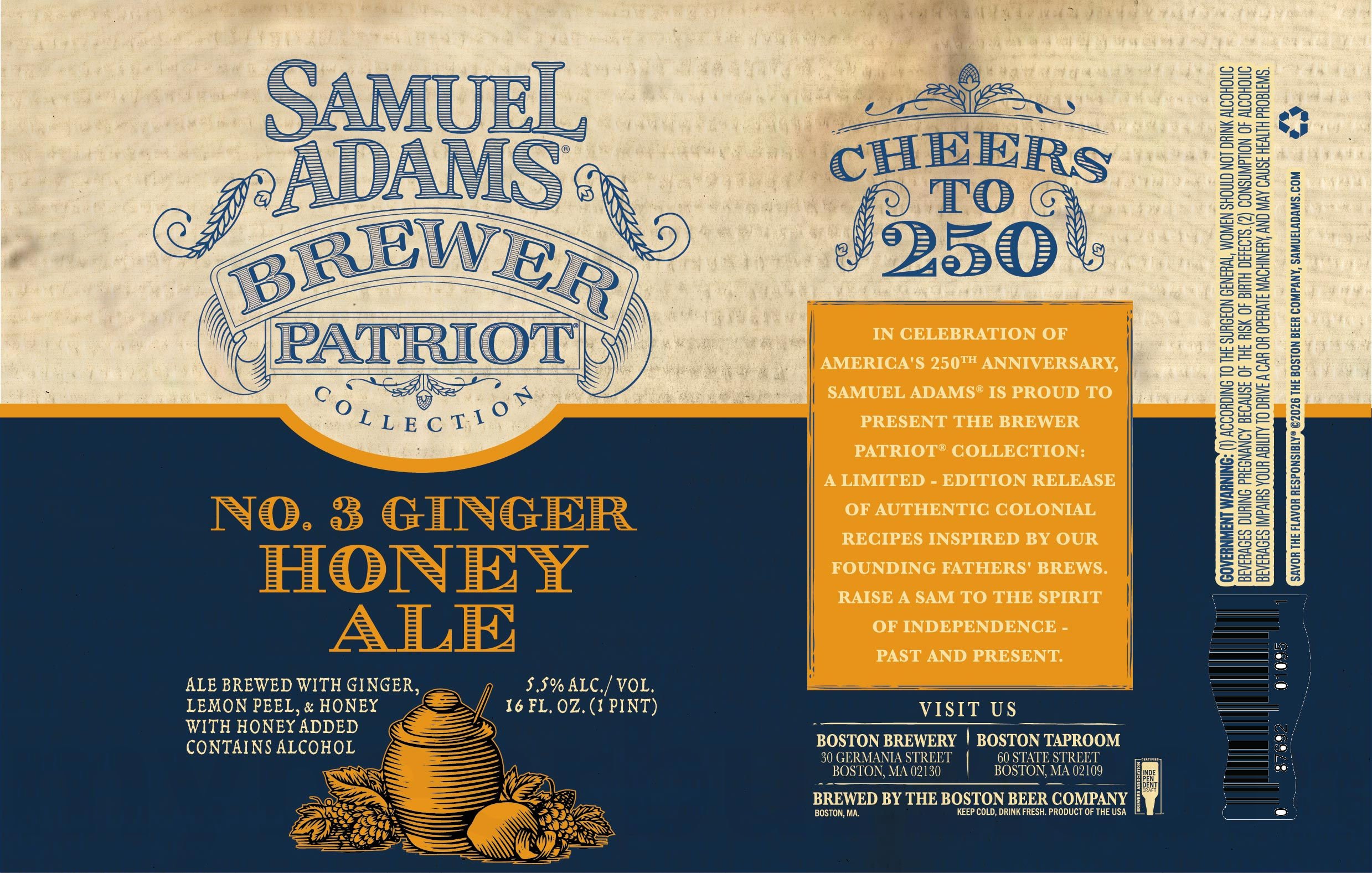 2026 Samuel Adams Brewer Patriot Collection No. 3 Ginger Honey Ale 16-oz Cans