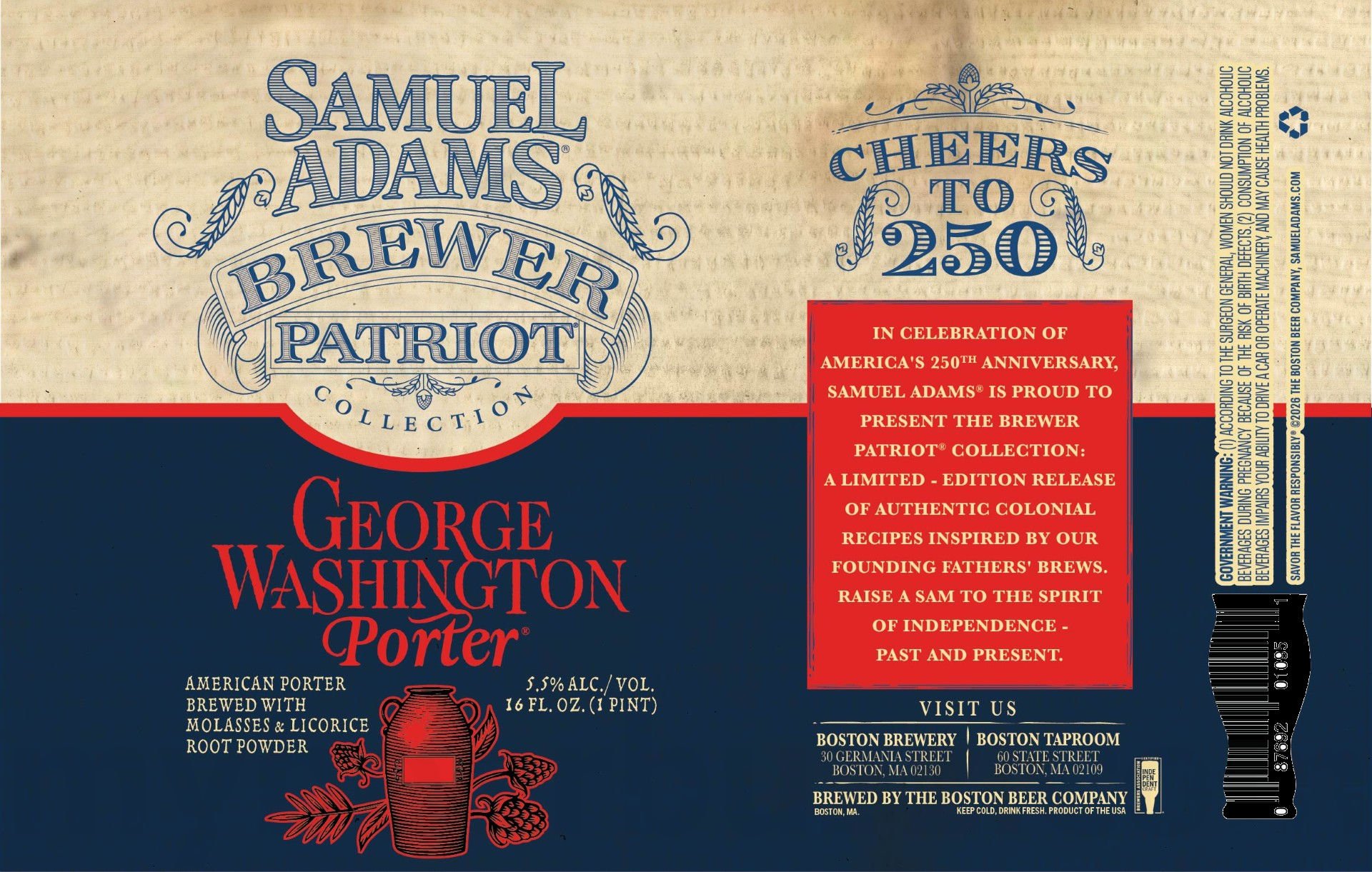 2026 Samuel Adams Brewer Patriot Collection George Washington Porter 16-oz Cans