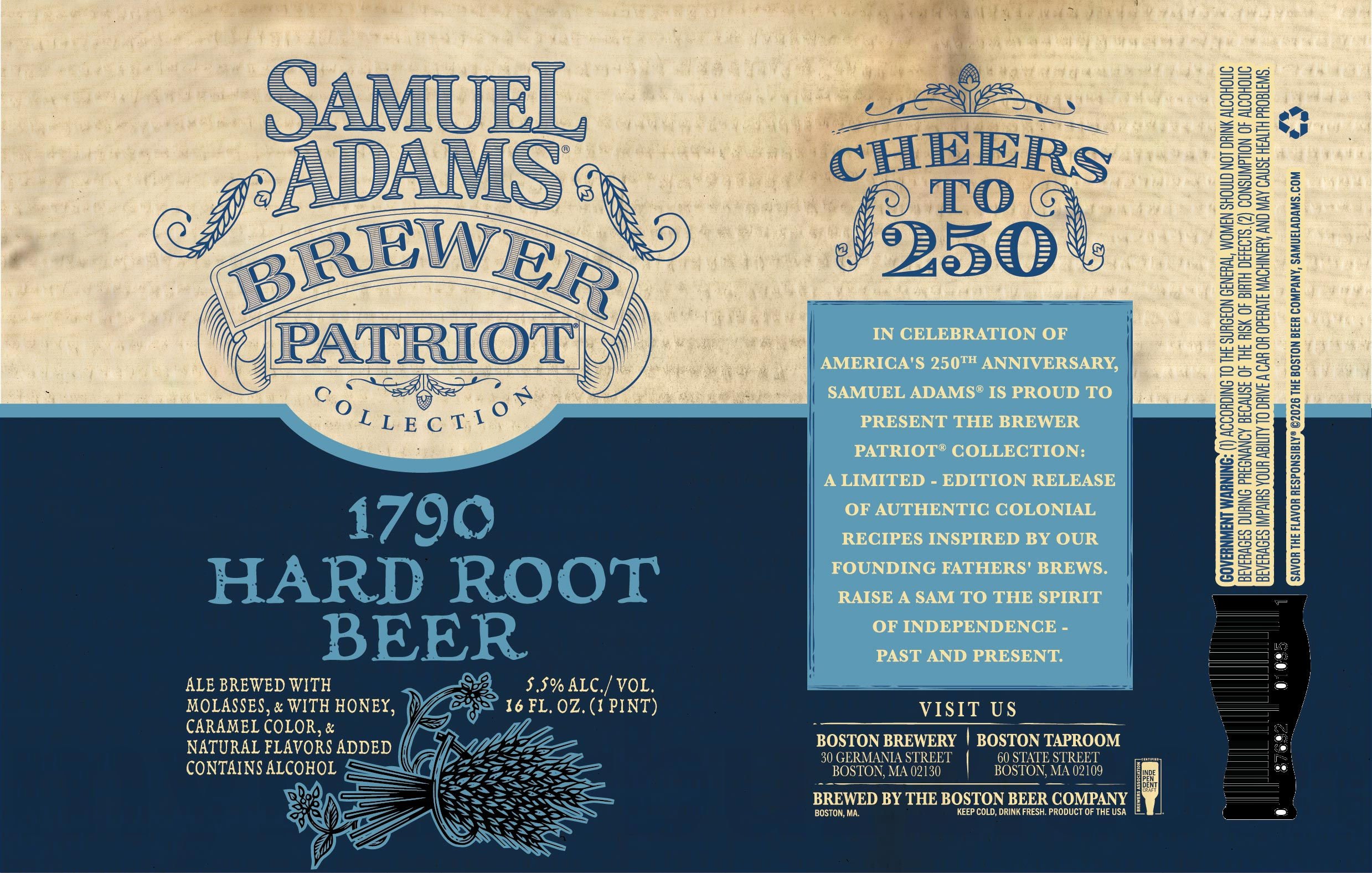 2026 Samuel Adams Brewer Patriot Collection 1790 Hard Root Beer 16-oz Cans